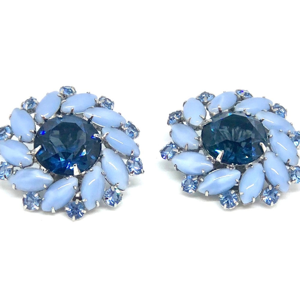 Vintage style clip earrings, blue mixed stones